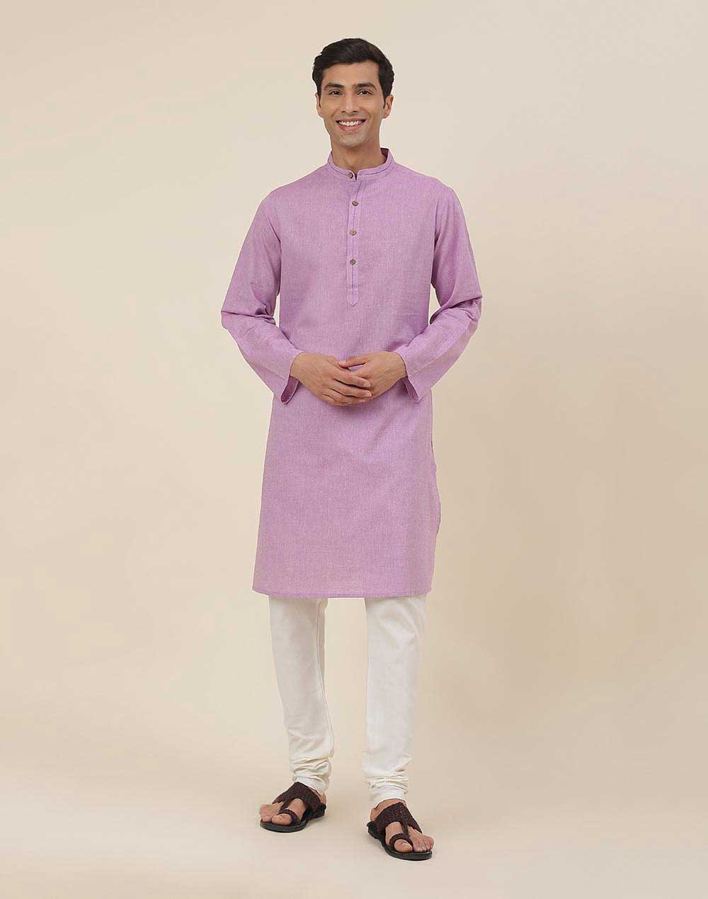 Purple Cotton Woven Long Kurta