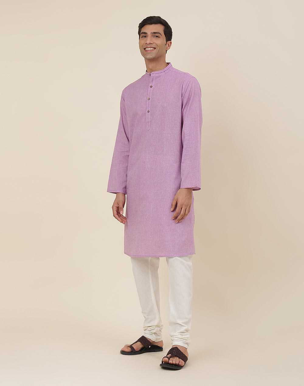 Purple Cotton Woven Long Kurta