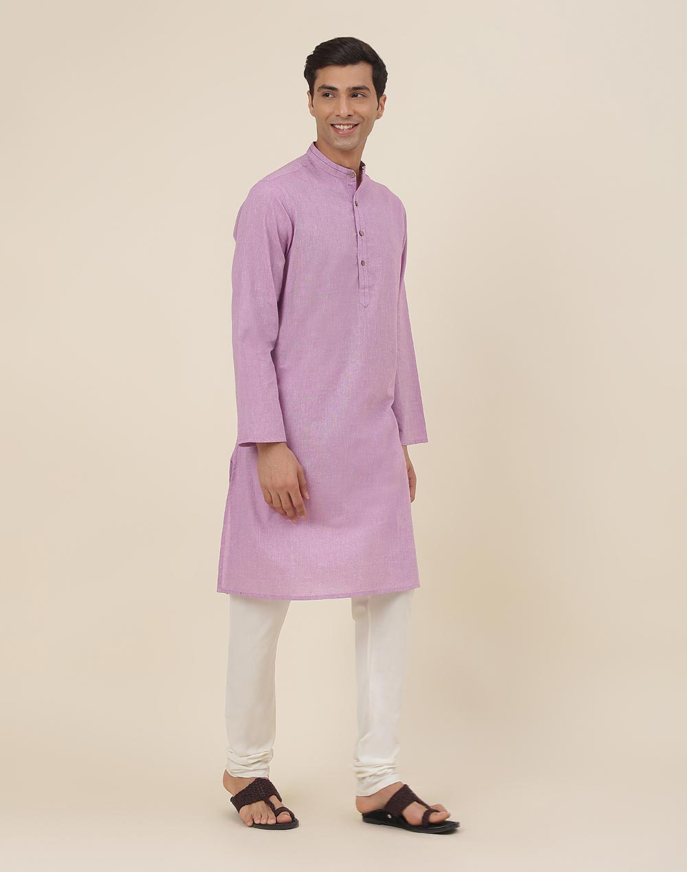 Purple Cotton Woven Long Kurta