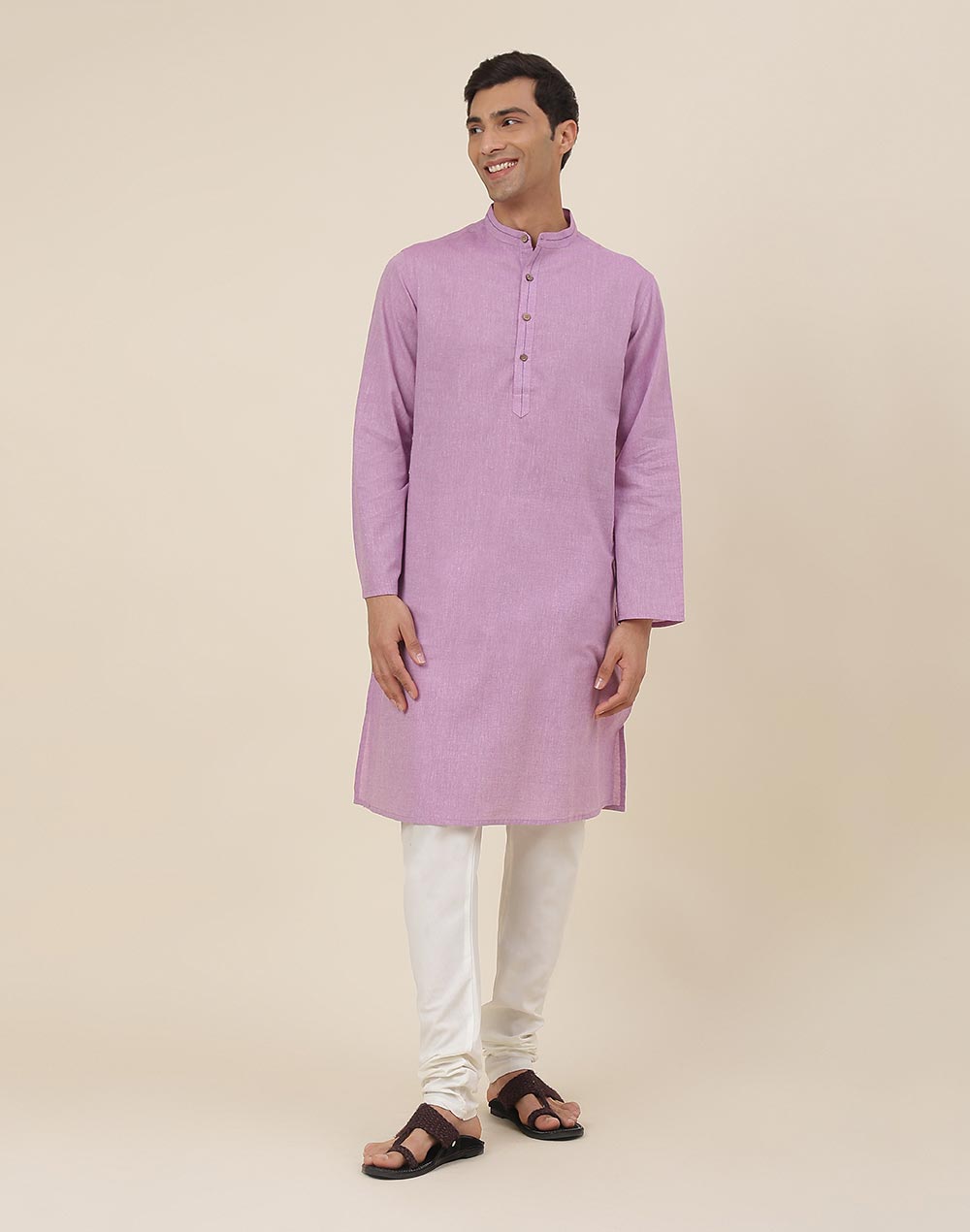 Purple Cotton Woven Long Kurta