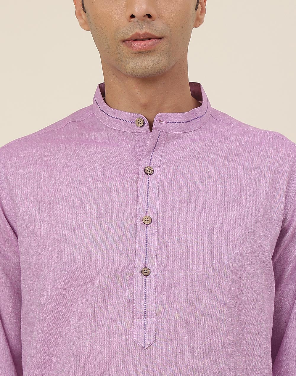 Purple Cotton Woven Long Kurta