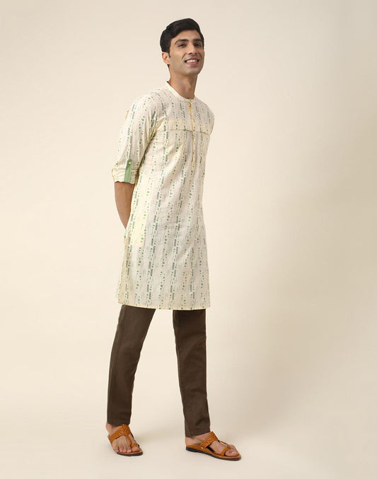 NATURAL COTTON PRINTED SLIM FIT LONG KURTA