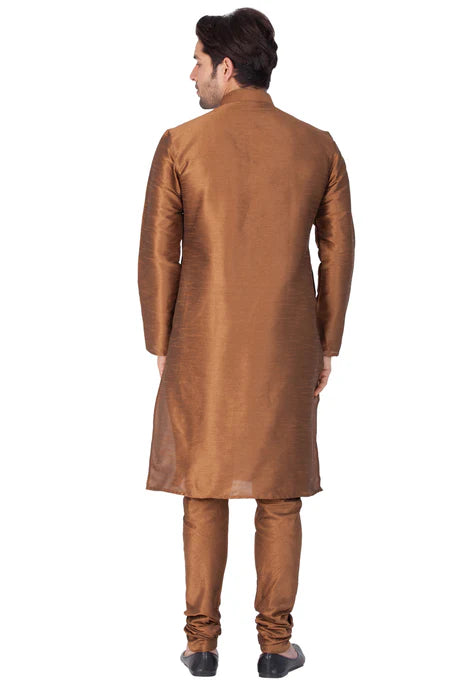 MEN'S BROWN COTTON SILK BLEND KURTA AND PYJAMA SET