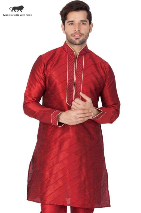 MAROON PIN TUCK SILK BLEND KURTA