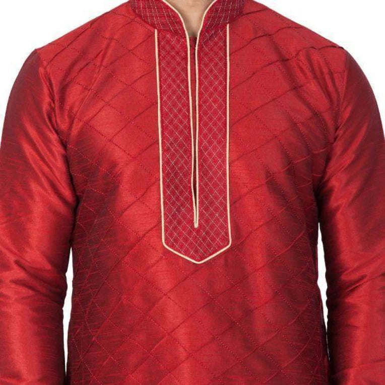 MAROON PIN TUCK SILK BLEND KURTA