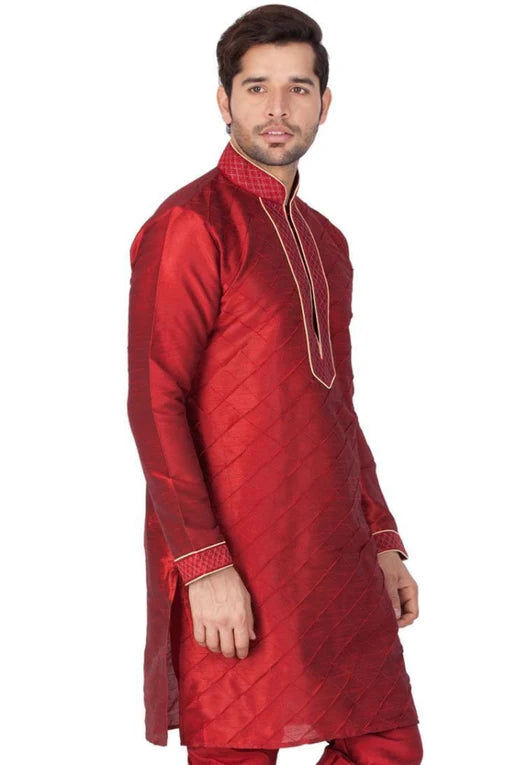 MAROON PIN TUCK SILK BLEND KURTA