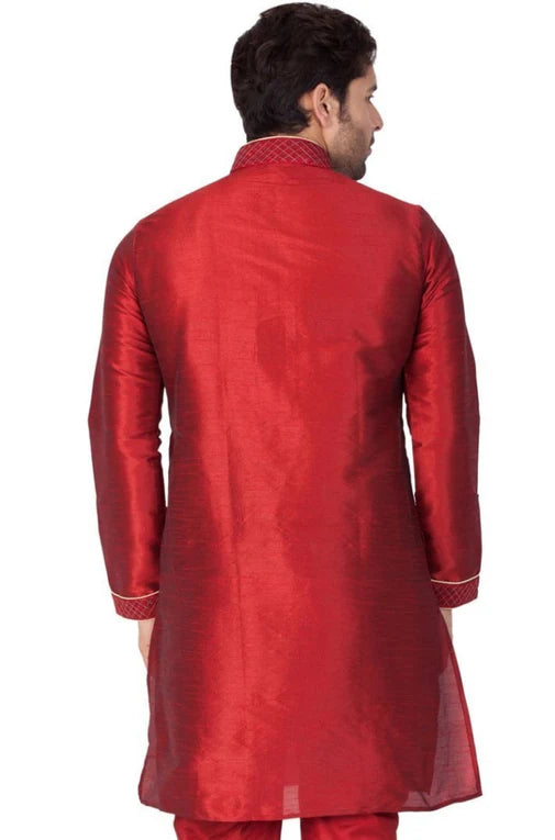 MAROON PIN TUCK SILK BLEND KURTA