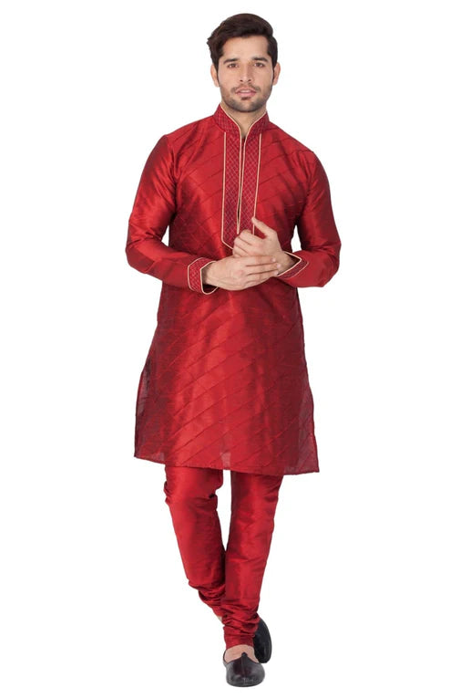 MAROON PIN TUCK SILK BLEND KURTA