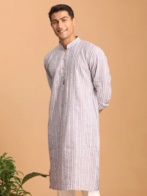 PURPLE AND WHITE BATIK PRINTED COTTON KURTA