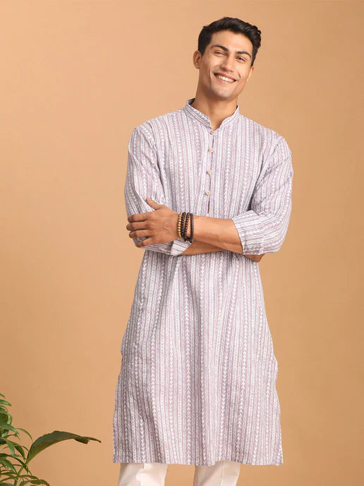 PURPLE AND WHITE BATIK PRINTED COTTON KURTA