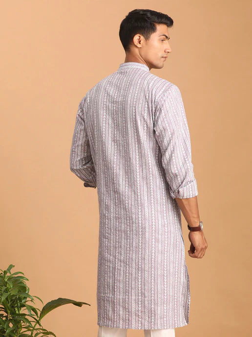 PURPLE AND WHITE BATIK PRINTED COTTON KURTA