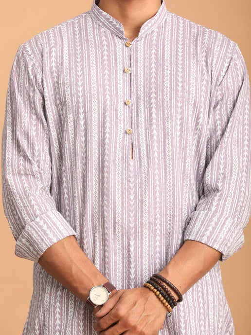 PURPLE AND WHITE BATIK PRINTED COTTON KURTA