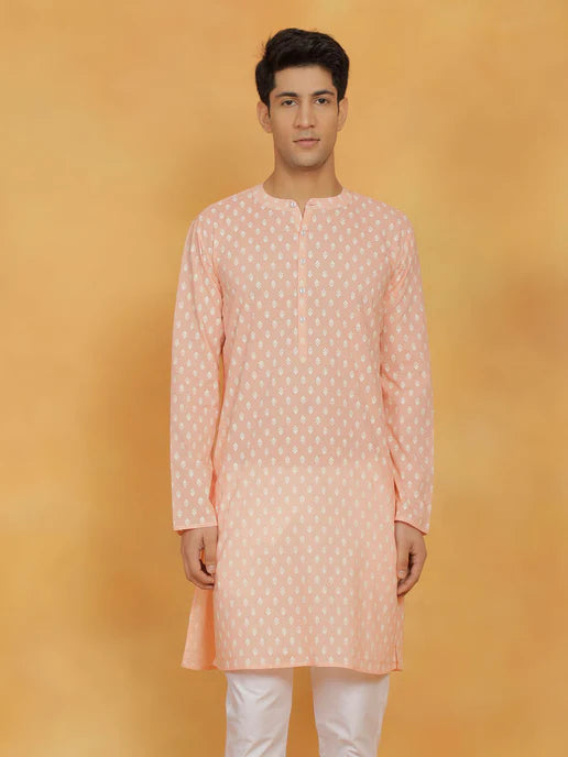 ELEGANT PEACH PRINTED COTTON KURTA