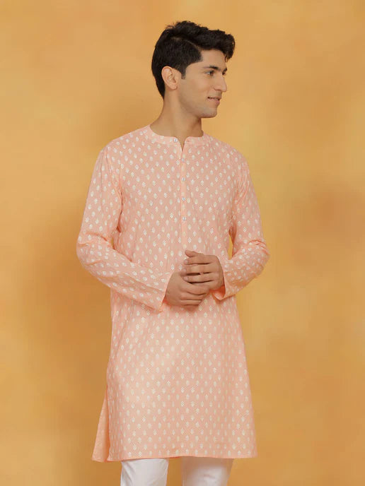 ELEGANT PEACH PRINTED COTTON KURTA