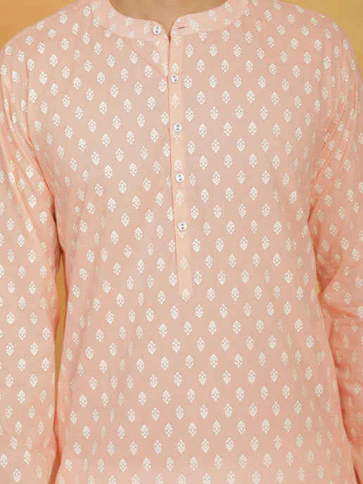 ELEGANT PEACH PRINTED COTTON KURTA