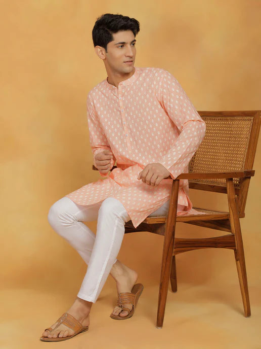 ELEGANT PEACH PRINTED COTTON KURTA